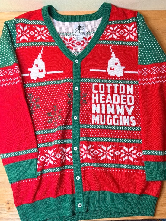 Elf The Movie Buddy Men's Size XL Ninny Muggins Cardigan Ugly Christmas Sweater - Picture 1 of 6